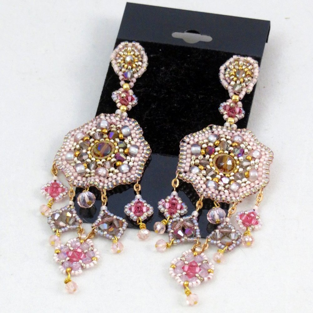 Crystal pink glass earrings handmade